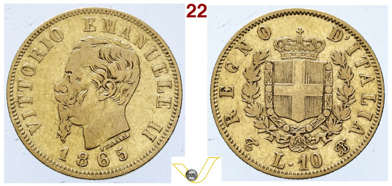 Regno d'Italia Vittorio Emanuele II (1861-1870) 10 Lire 1865 Torino, oro 3.20 g....