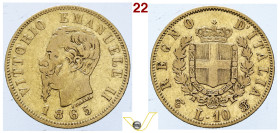 Regno d'Italia Vittorio Emanuele II (1861-1870) 10 Lire 1865 Torino, oro 3.20 g. Pagani 478, q.BB (target 180€)