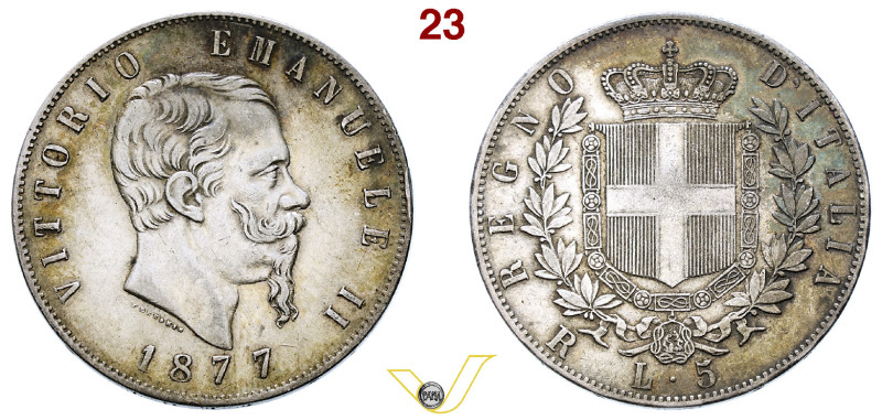 Regno d'Italia Vittorio Emanuele II (1861-1870) 5 Lire 1877 Roma, AG. buon BB (t...