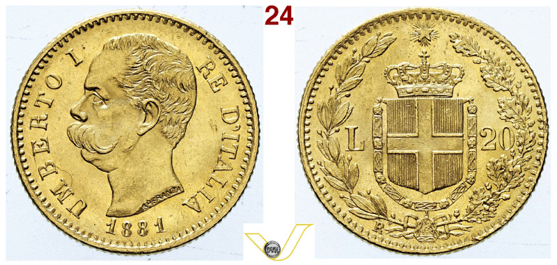 Regno d'Italia Umberto I (1878-1900) 20 Lire 1881, oro, metallo lucente, segnett...