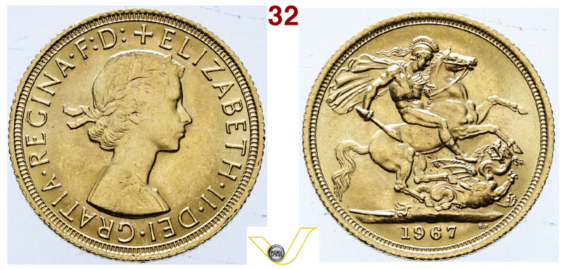Regno Unito Elisabetta II (1952-2022) Sovreign 1967 Londra. oro, q.Fdc Al diritt...