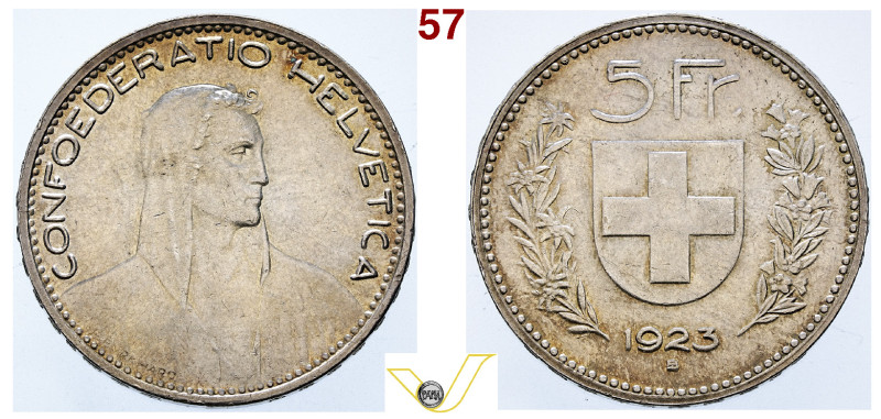 SVIZZERA Confederazione Elvetica, dal 1848 5 Franchi 1923, Berna. (Spl+); 5 Fran...