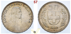 SVIZZERA Confederazione Elvetica, dal 1848 5 Franchi 1923, Berna. (Spl+); 5 Franchi 1953, 1966 (fdc), 1967, 1969 (fdc), 2013 (fdc/fs); 2 Franchi 1957 ...