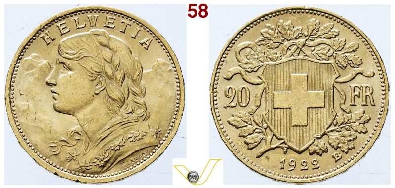 SVIZZERA Confederazione Elvetica, dal 1848 20 Franchi 1922, Berna. Oro, q.Fdc (T...