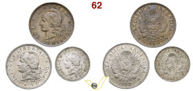 Repubblica Argentina 50 Centavos 1883 Buenos Aires, AG (q. Fdc); 20 Centavos 1883, AG (Spl); 2 Centavos 1890, CU (BB). (3) (target 100€)