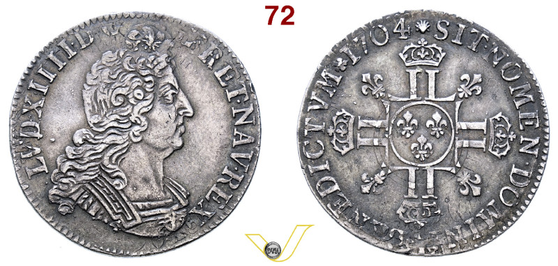 Regno di Francia Luiois XIV "le Roi Soleil" (1643-1715) ¼ écu aux 8 L, 2ème type...