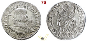 Messerano Ludovico II Fieschi (1528-1532) Testone s.d. AR g 9,48. D/ Busto di Ludovico II a d. R/ San Teonesto seduto con ramo di palma; all'esergo un...