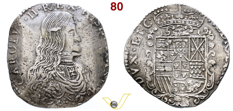 Ducato di Milano Carlo II di Spagna (1665-1700) Filippo 1694, Milano, AG 27,71. ...