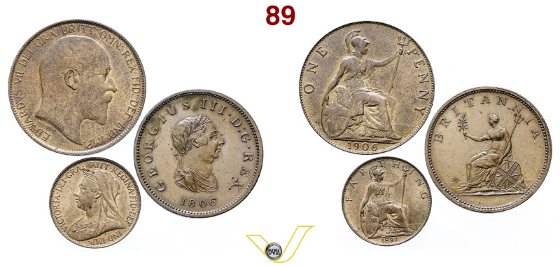 UK Re Giorgio III (1760-1820) 1/2 Penny 1806 Cu 9,72 (Spl+); Regina Vittoria (18...