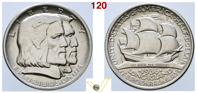 US 1/2 dollaro Long Island Tercentenary 1936, AG. Migliore di Splendido (target ...