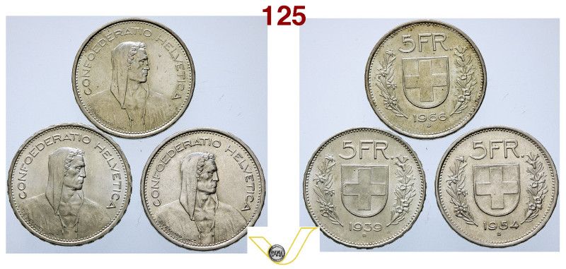 Confederazione Elvetica 5 Franchi 1954 B, AG. (Spl); 5 Franchi 1939 B, AG (Spl+)...