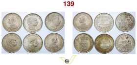 Regno di Danimarca 6 monete in argento da 2 corone 1906 (fdc), 1906 (q.Fdc), 1945 (fdc), 1888 (fdc), 1930 (spl), 1937 (Spl+) (6) (target 100€)