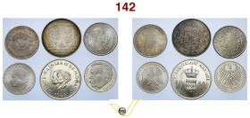 Stati Vari sei monete in argento: Svezia 2 corone 1907 (fdc), 50 corone 1976 (fdc), Danimarca 2 corone 1953 (Fdc), Principato di Monaco 10 Franchi 196...