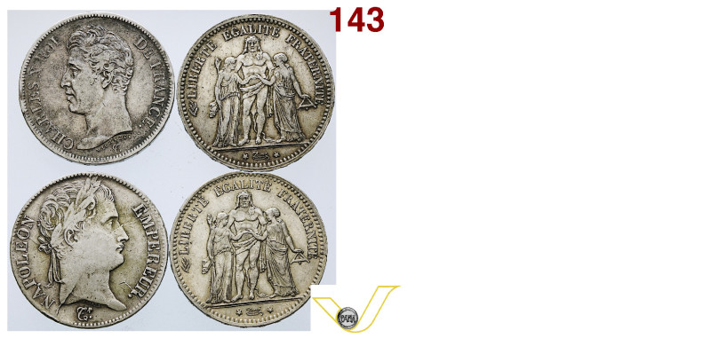 Francia 4 monete in argento: 5 Franchi 1813Q (MB); 5 Franchi 1826W (MB); 5 Franc...