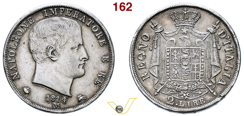 Regno d'Italia Napoleone I (1805-1814) 2 Lire "puntali sagomati" 1814 Milano. AG...