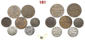 Periodo napoleonico, sette monete in rame e mistura in conservazione MB-BB (7) (target 30€)