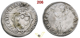 Firenze Francesco I de'Medici, 1574-1587.; ½ Giulio s. data. AG gr. 1,38 FRA M MAG DVX ETRVRIÆ II Stemma semiovale ornato di due volute e sormontato d...