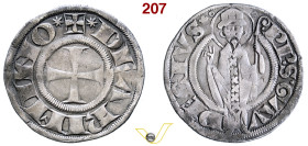 Rimini (1250-1385) Grosso Agontano. 1250-1385. ✠ ✶ DE ARIMINO ✶, croce patente Rv; ⚬ PP S GAVDECIVS ∴ ⚬, San Gaudenzio benedicente stante di fronte. A...