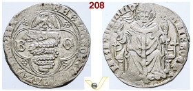 Barnabò e Galeazzo II Visconti, Signori di Milano, 1354-1378. Pegione. AG g. 2,63. Dr. BERNABOS 3 GALEAZ VICECOMITES. Biscia accostata da B - G, entro...