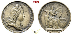 Medaglia "Philippus Dux Aurelianens". 1716 CU 41,1mm. D/ PHILIPPUS AURELIANENSIUM DUX REGENS. busto a destra di Filippo d'Orleans, firmata in basso I....