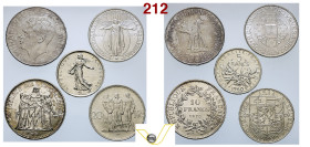 Lotto di 5 monete in argento tra cui Romania Mihai I (1927-1947) 500 Lei 1941 Bessarabia riunione, Davenport 276 (fdc); Czechoslovakia, 20 Koruna 1933...