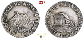 Bolivia La Paz, medaglia da 2 soles, 1853 per la costruzione della Zecca, AG 6.73 g. 25.83 mm D/ Monte Illimani sotto le nuvole, con la città diLa Paz...