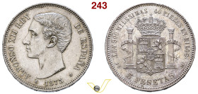 Regno di Spagna Alfonso XII (1874-1885). 5 peseta. 1875*18-75. Madrid. DEM. (AC-35). AG g.24,92. Bello Splendido (target 150€)