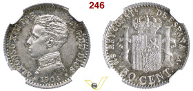 Regno di Spagna Alfonso XIII (1886-1831) 50 Centesimi 1904 Madrid, AG, in slab Classical Coin Grading RSM MS62 (target 50€)