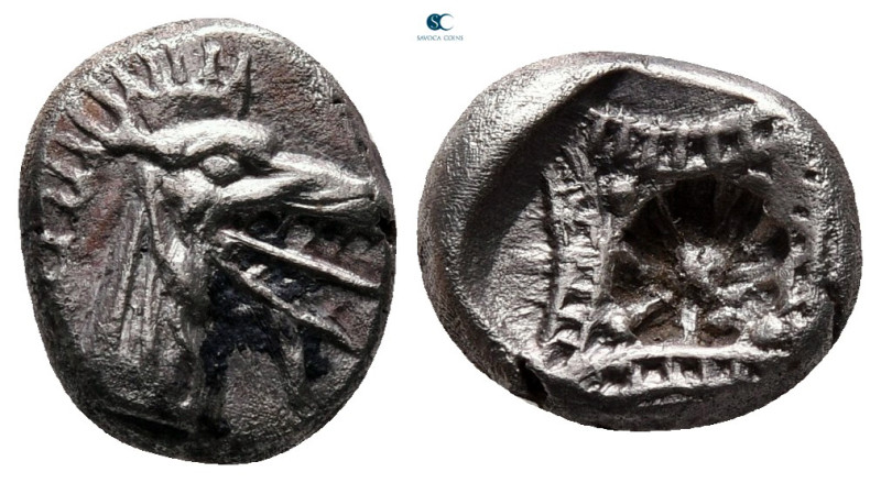 Caria. Kindya circa 510-480 BC. 
Tetrobol AR

11 mm, 1,64 g

Head of ketos ...