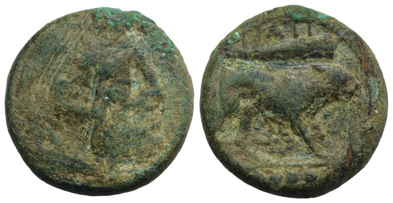 Northern Apulia, Teate, c. 225-200 BC. Æ Quadrunx (24mm, 12.45g, 11h). Head of H...