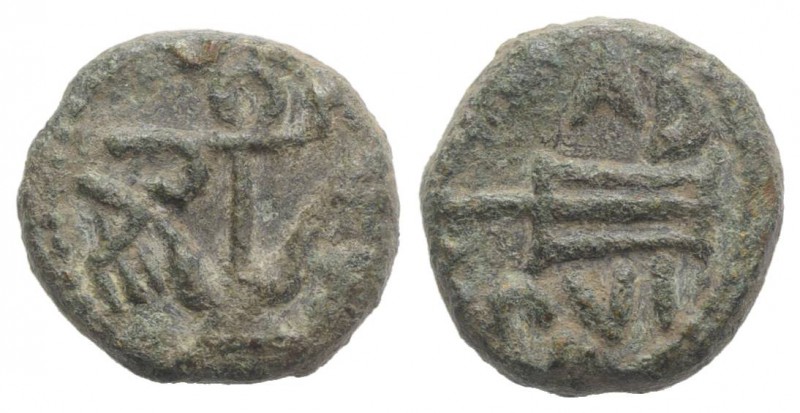 Northern Lucania, Paestum, c. 90-44 BC. Æ Semis (11mm, 2.40g, 5h). Anchor. R/ Ru...