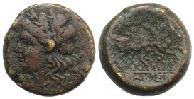 Sicily, Syracuse, 214-212 BC. Æ (22mm, 11.64g, 3h). Laureate head of Apollo l. R/ The Dioskouroi on horseback r. CNS II, 205; SNG ANS 1053; HGC 2, 145...