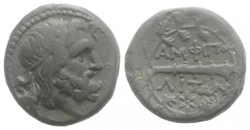 Macedon, Amphipolis, c. 187-31 BC. Æ (20mm, 6.47g, 9h). Helmeted head of Roma r....