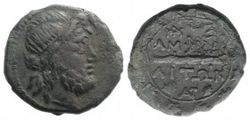 Macedon, Amphipolis, c. 187-31 BC. Æ (21mm, 5.30g, 12h). Diademed head of Poseidon r. R/ Club r.; two monograms above, monogram below; all within wrea...