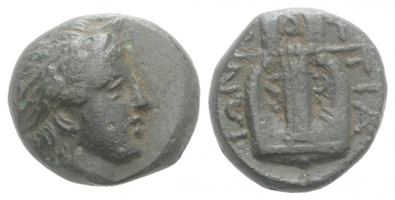 Macedon, Chalkidean League, Olynthos, c. 360-348 BC. Æ (14mm, 4.78g, 7h). Laurea...