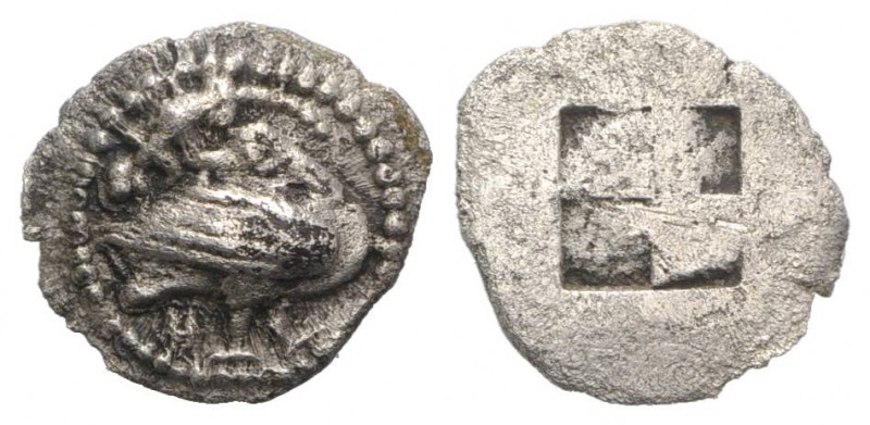 Macedon, Eion, c. 5th century BC. AR Diobol (11mm, 0.79g). Goose standing r., he...