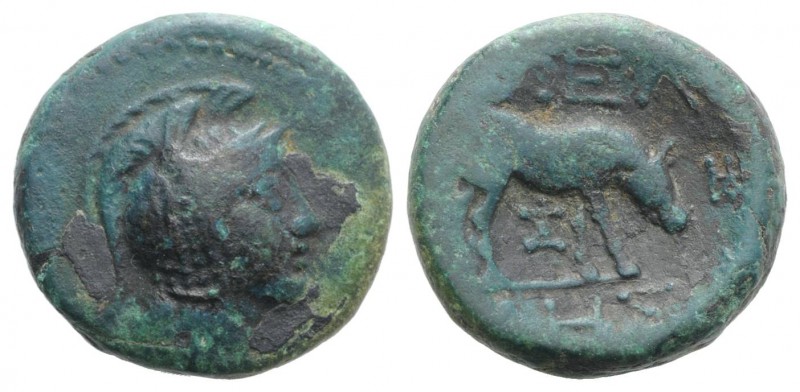 Macedon, Pella, c. 187-168/7 BC. Æ (17mm, 5.04g, 12h). Helmeted head of Athena r...