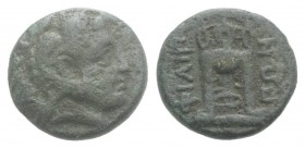 Macedon, Philippoi, c. 356-345 BC. Æ (10mm, 1.14g, 12h). Head of Herakles r., wearing lion skin. R/ Tripod. SNG ANS 668-671. Green patina, near VF