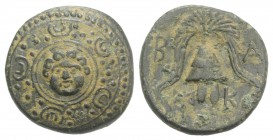 Kings of Macedon, Alexander III ‘the Great’ (336-323 BC). Æ Half Unit (17mm, 3.36g, 9h). Miletos or Mylasa, c. 320 BC. Macedonian shield with Gorgonei...