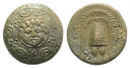 Kings of Macedon, Philip III (323-317 BC). Æ Half Unit (15mm, 3.73g, 11h). Salamis, under Nikokreon. Macedonian shield, facing gorgoneion on boss. R/ ...