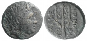 Kings of Macedon, time of Philip V and Perseus, 187-168 BC. Æ (20mm, 9.02g, 12h). Wreathed head of the river god Strymon to r. R/ Ornamented trident h...