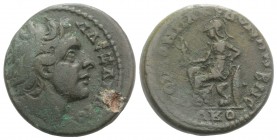 Macedon Koinon, 3rd century AD. Æ (26mm, 12.10g, 7h). Diademed head of Alexander r. R/ Athena Nikephoros enthroned l. Cf. AMNG III 628. Corrosions, Go...