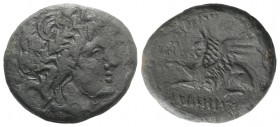 Thrace, Abdera, 3rd-2nd century BC. Æ (24mm, 7.79g, 1h). Alexander, magistrate. Laureate head of Apollo r. R/ Griffin seated l. Cf. AMNG II 238. Good ...