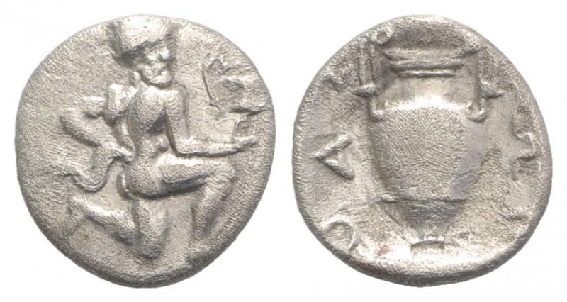 Island of Thrace, Thasos, c. 404-340. AR Trihemiobol (10mm, 0.73g, 6h). Satyr ru...