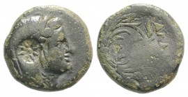 Moesia, Kallatis, c. 3rd-2nd century BC. Æ (18mm, 6.01g, 12h). Veiled and wreathed head of Demeter r.; c/m: eight-rayed star. R/ Corn-wreath. SNG BM B...