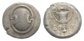 Boiotia, Federal Coinage, c. 395-340 BC. AR Hemidrachm (13mm, 2.46g). Boeotian shield. R/ Kantharos; above, club r.; BO-I across lower field; all with...