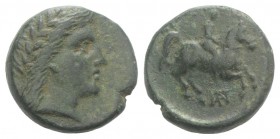 Uncertain mint, Æ (17mm, 5.06g, 12h). Laureate head of Apollo r. R/ Horseman r.; monogram below. Green patina, VF
