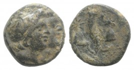 Black Sea Region, Uncertain mint, c. 125-00 BC. Æ (13mm, 2.43g, 12h). Jugate heads of the Dioskouroi(?) r. R/ Cornucopia between pileoi of the Dioskou...