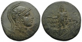 Pontos, Amisos. temp. Mithradates VI, c. 85-65 BC. Æ (31mm, 19.36g, 12h). Head of Athena r., wearing Attic helmet. R/ Perseus standing facing, holding...