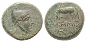 Pontos, Amisos, time of Mithradates VI, c. 85-65 BC. Æ (23mm, 12.48g, 1h). Helmeted head of Mithradates VI as the hero Perseus r. R/ Pegasos drinking ...